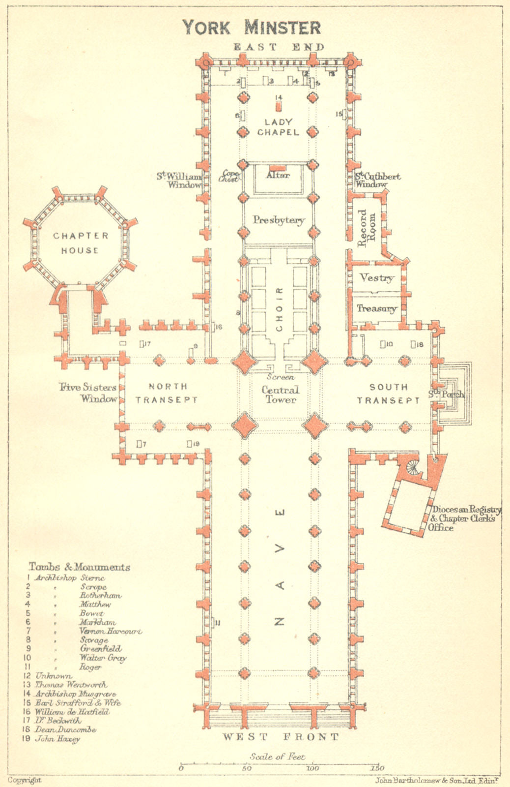 YORKS. York Minster 1924 old antique vintage map plan chart